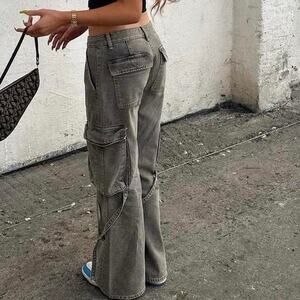 Zara Cargo Mid Rise Jeans Size 4 Gray Grunge Y2K Baggy Bloggers Favorite NEW